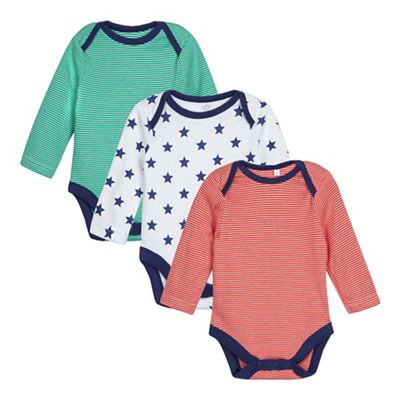 bluezoo Pack of three baby boys' assorted striped and star print bodysuits